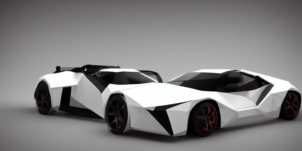 Image similar to a low poly object of a single sport car positioned in the center of the image on the white background, unreal engine