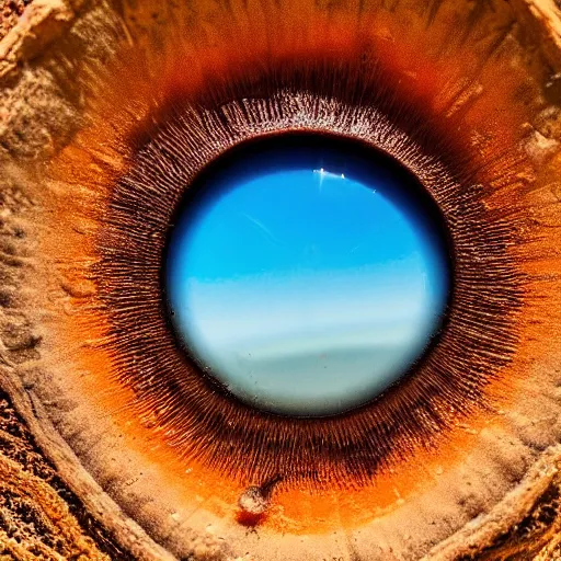 Prompt: landscape photo of a desert that looks like macro detail of an eye