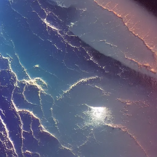 Prompt: Water world seen from space, hubble photograph