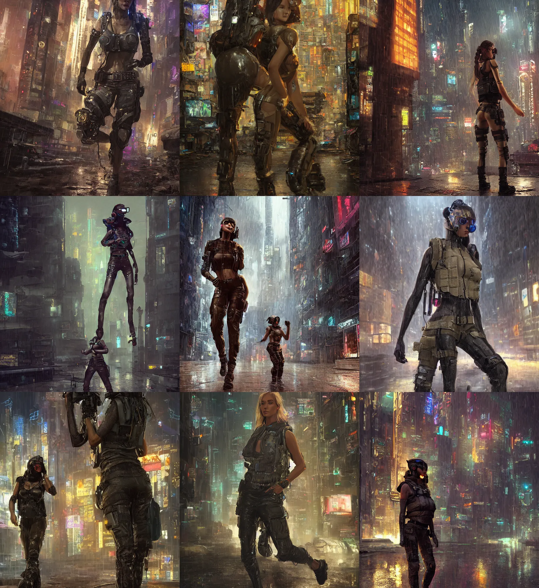 Prompt: female anthro mountain lion, bullet proof vest, cargo pants. cyberpunk city, night, rain. hyper detailed, dynamic background, digital art, trending in artstation, cinematic lighting, studio quality, smooth render, unreal engine 5 rendered, octane rendered, art style by klimt and nixeu and ian sprigger and wlop and krenz cushart