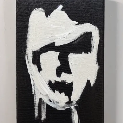 Image similar to a minimalistic impasto painting, a single large brush stroke of heavy thick white paint on a black canvas