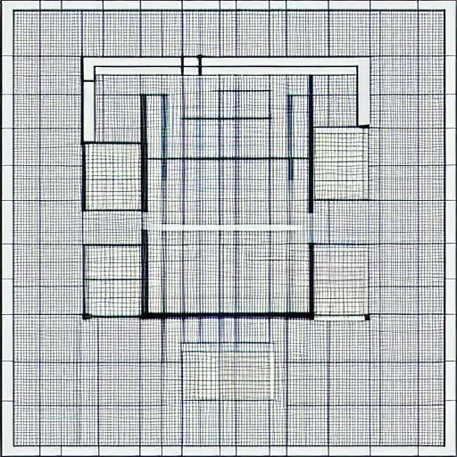 Image similar to tadao ando in the style of piet mondrian in a schematic, blueprint, monochromatic