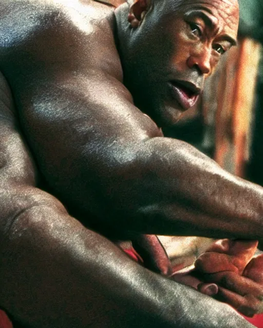 Image similar to film still close - up shot of dwayne johnson as john coffey from the movie the green mile. he is petting a mouse. photographic, photography