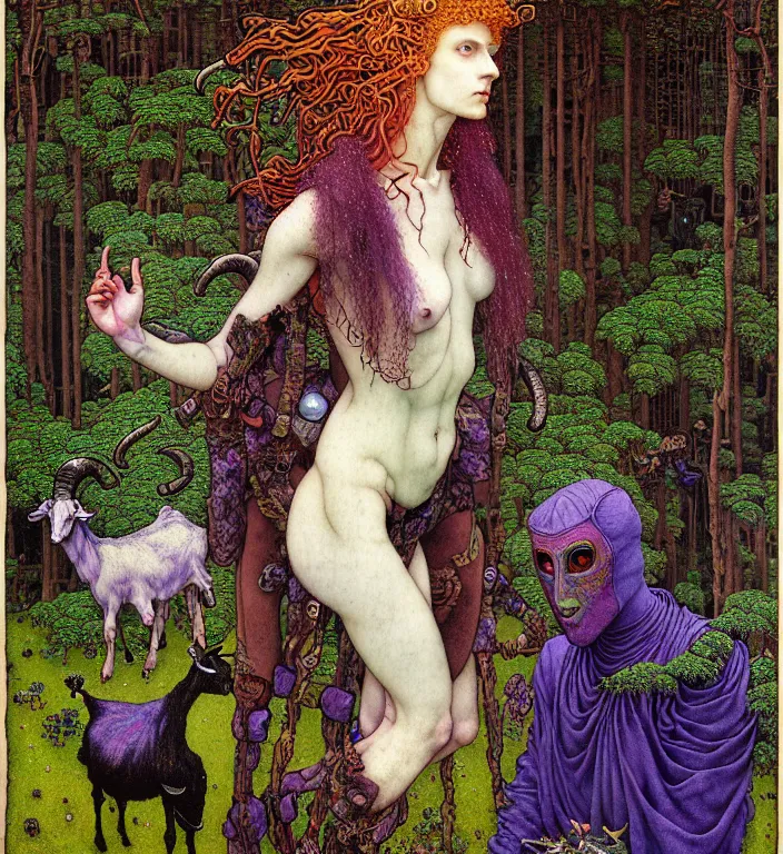 Prompt: pixelated corrupted over-saturated professional pre-raphaelite defined colours 4k uncropped photo of a fully clothed punk person in the cyberpunk forest with a goat and a robot by Ivan Bilibin, Austin Osman Spare, high quality, ultra detailed. Beksinski painting, art by Takato Yamamoto. masterpiece, oil on canvas painting, pixelart, pixel sorting, datamosh, glitch. vivid acid neon colours. Futurism by beksinski carl spitzweg moebius and tuomas korpi. baroque elements. baroque element. intricate artwork by caravaggio. Oil painting. 3d rendered in octane. cinematin, pixiv, unreal5, 8k