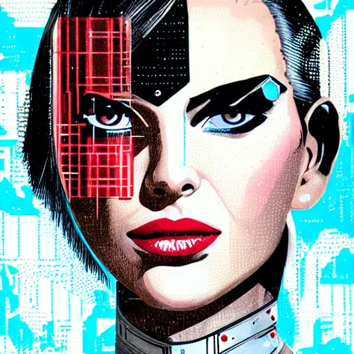 Image similar to portrait of a female android, by MARVEL comics and Sandra Chevrier