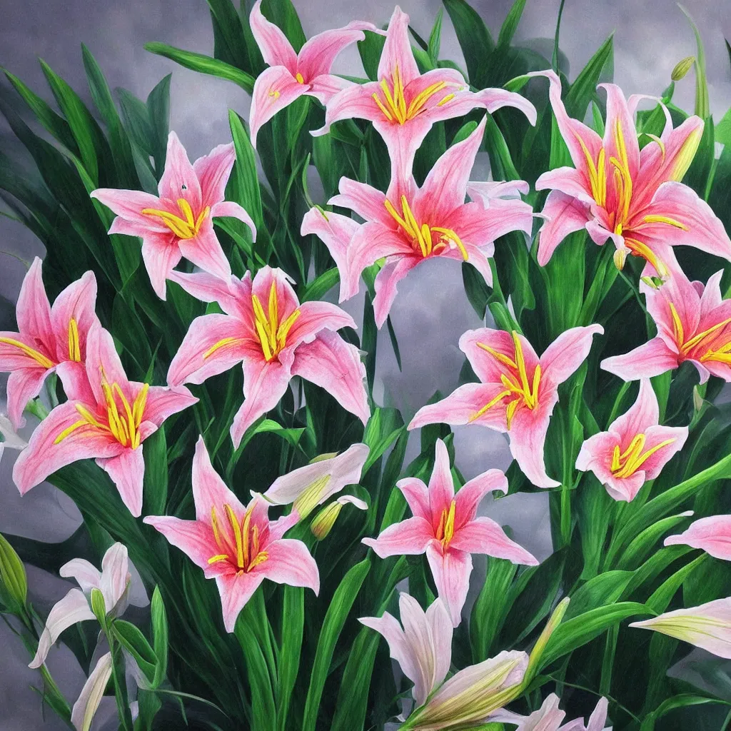 Image similar to high detail 3 d painting of a lily, 8 k, photorealistic, ultra realistic, hyperrealistic