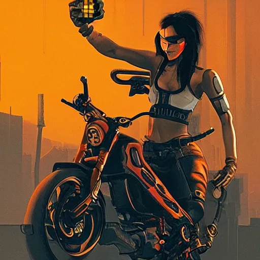 Image similar to mechanic wearing cyberpunk 2 0 7 7 industrial mechanical arms. orange and black color scheme. mechanical concept art by james gurney and mœbius.