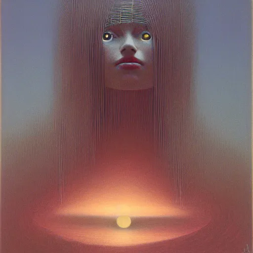 Image similar to The queen of the sun by Zdzislaw Beksinski, oil on canvas