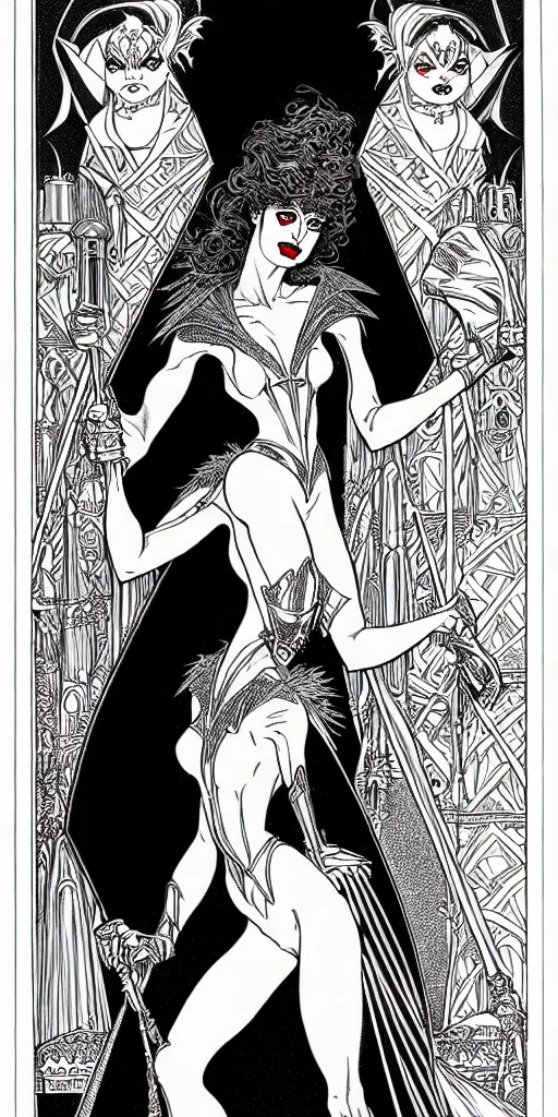 Image similar to the goblin queen by ambrose beardsley, high detail and fine lines, 8 k resolution