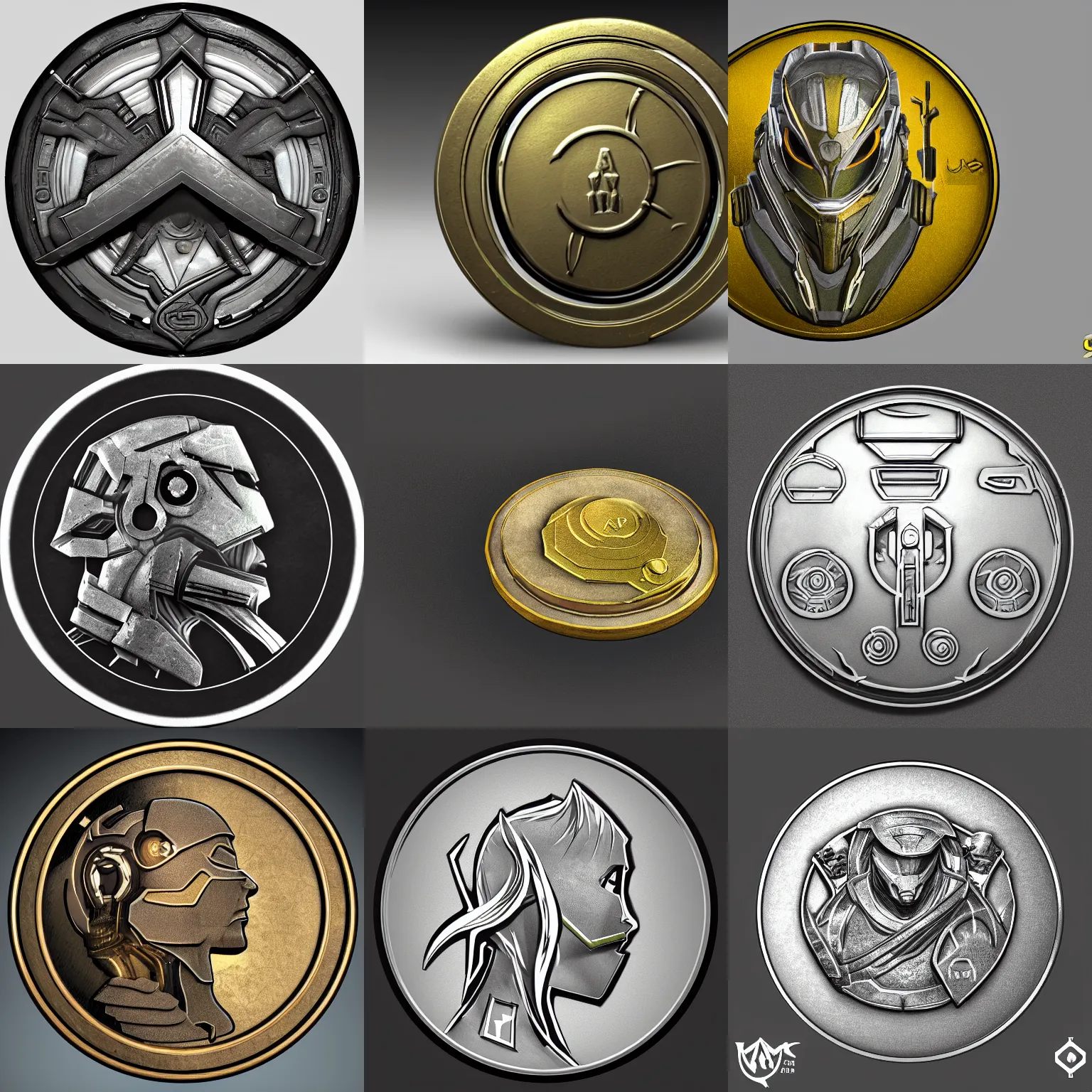 Image similar to a coin in the style of the Corpus Collective from Warframe, ultra realistic, highly detailed, 4k quality photo