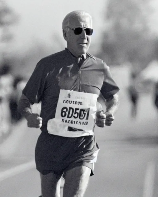 Image similar to film still close - up shot of joe biden running a marathon. photographic, photography