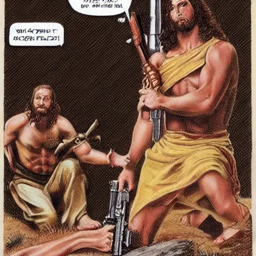 Image similar to jesus rambo with heavy machinegun