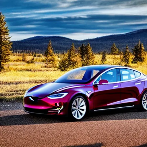 Image similar to a tesla car in central Oregon at sunset