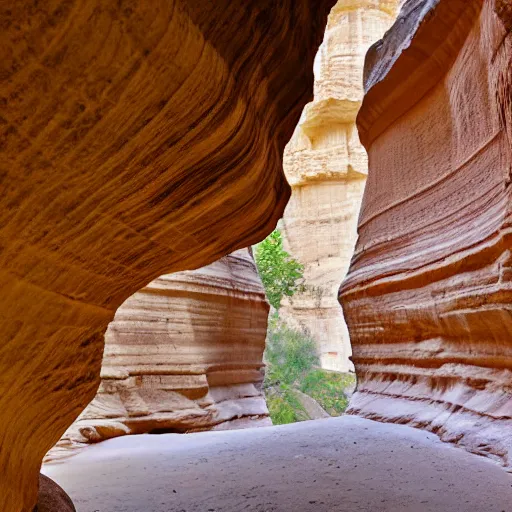 Prompt: A humongous canyon with temples etched into the walls of the canyon.