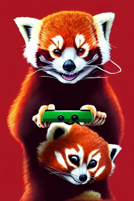 Image similar to red panda playing xbox one, animation pixar style, by pendleton ward, magali villeneuve, artgerm, rob rey and kentaro miura style, golden ratio, trending on art station