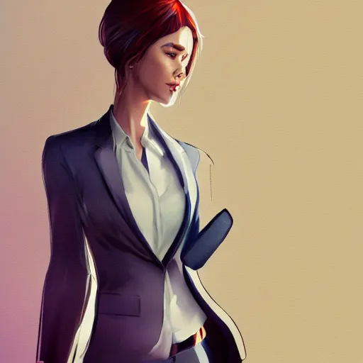 Image similar to a girl wearing a business suit, highly detailed, digital painting, artstation, concept art, smooth, sharp focus, illustration