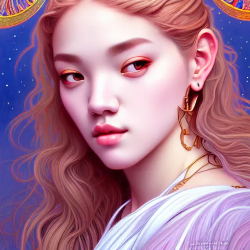 Prompt: portrait of jossi of blackpink, goddess of the moon, highly detailed, digital painting, smooth, sharp focus, illustration, ultra realistic, 8 k, art by artgerm and alphonse mucha