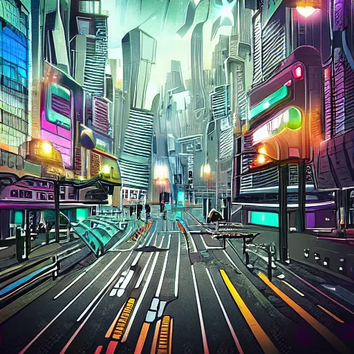 Image similar to futuristic city with no cars, digital art