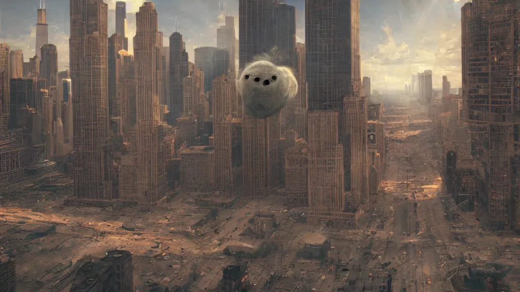 Prompt: there is a monster problem in Chicago, by Alan Bean, Bekzinski and Beeple, 8k, photorealistic