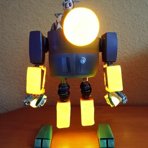 Prompt: i made a combat robot made out of light bulbs and cheese. photo