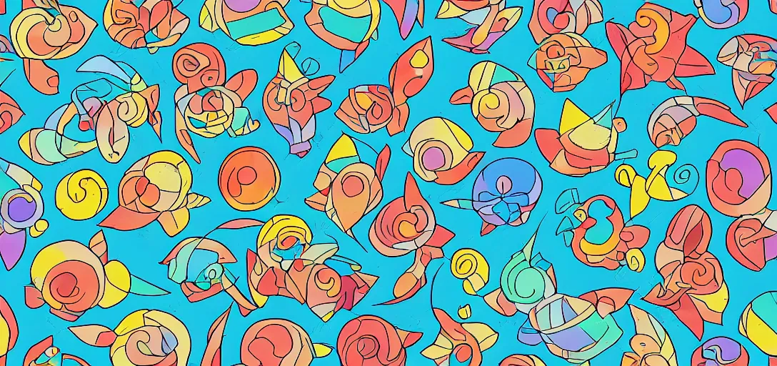 Image similar to colorful pattern of water in the style of ghibli, zelda, ponyo