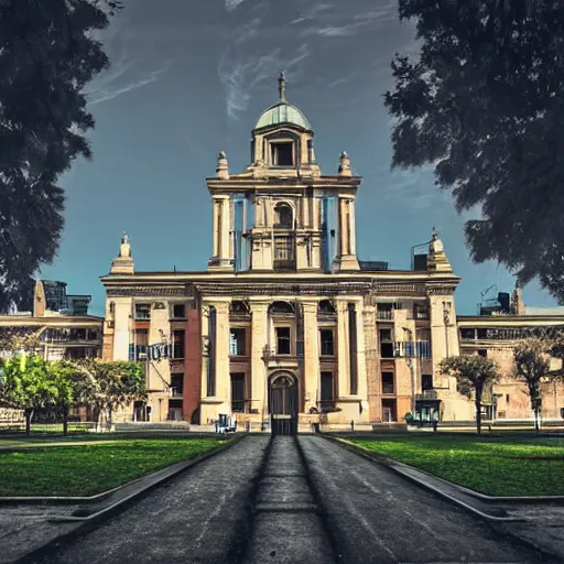 Image similar to University of Buenos Aires in a cyberpunk style, facultad de derecho UBA, detailed picture, hd