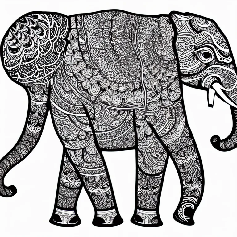 Image similar to beautiful elephant, ornamental, fractal, line art, vector, outline, simplified, colouring page