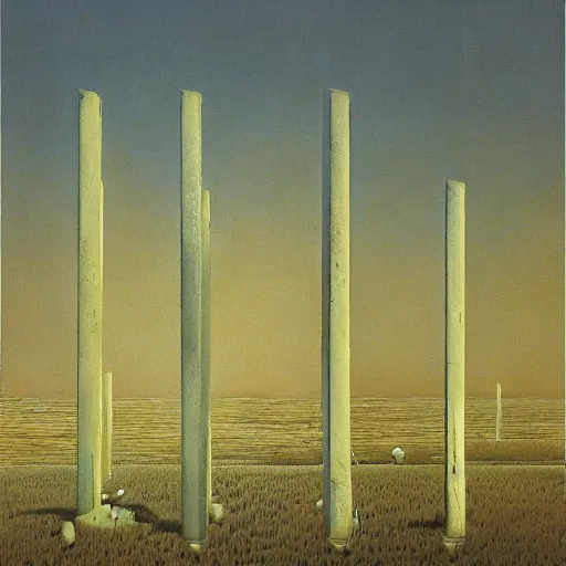 Image similar to tall boxes lined up across the horizon next to each other, zdzislaw beksinski