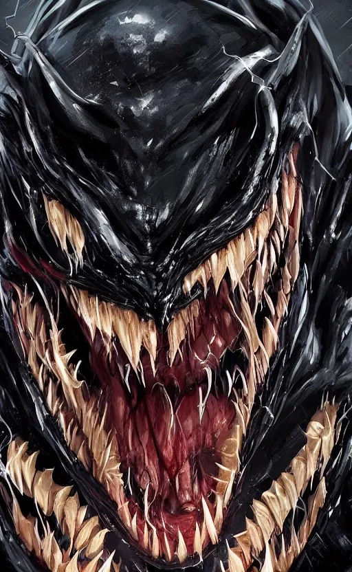 Image similar to venom combined with batman, venomized, creepy art, hyperrealistic art, digital art, cinematographic, concept art, artstation, 8 k