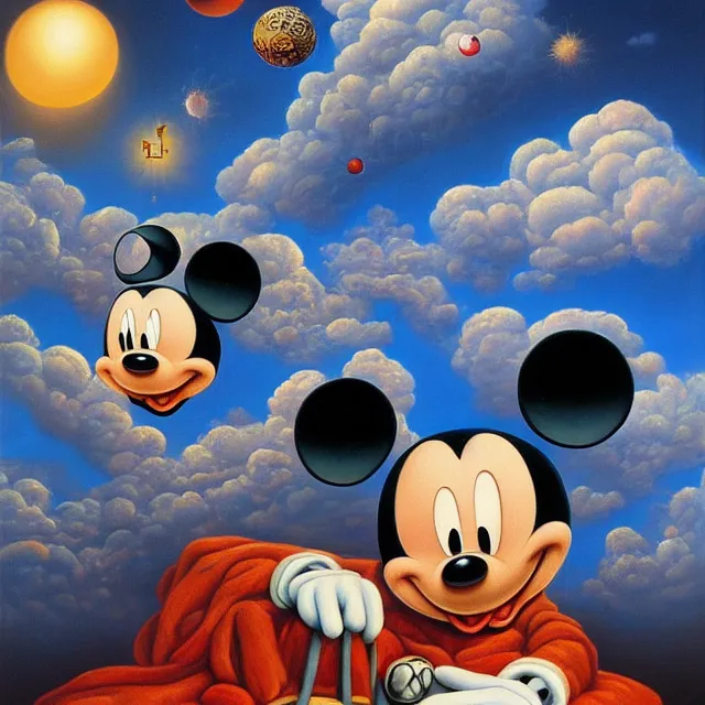 Image similar to an oil on canvas portrait painting of mickey mouse, surrealism, surrealist, cosmic horror, rob gonsalves, high detail