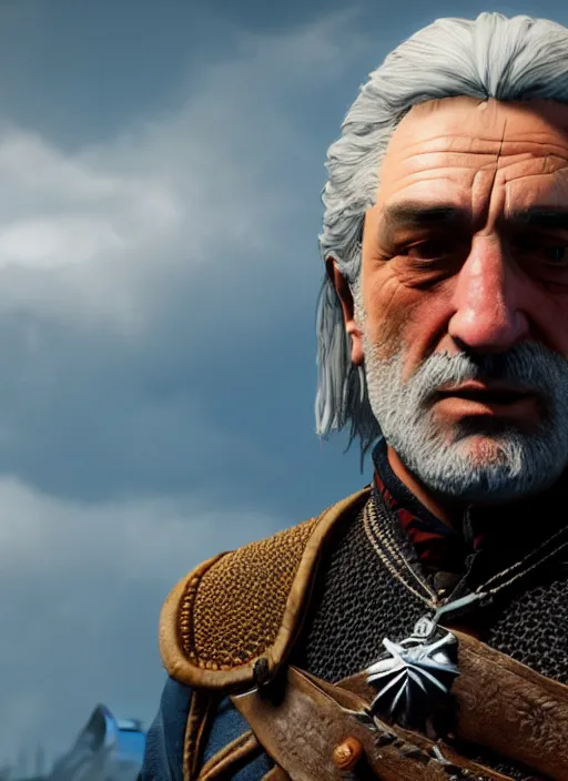 Image similar to Robert De Niro in The Witcher 3, gameplay, 8k, HD