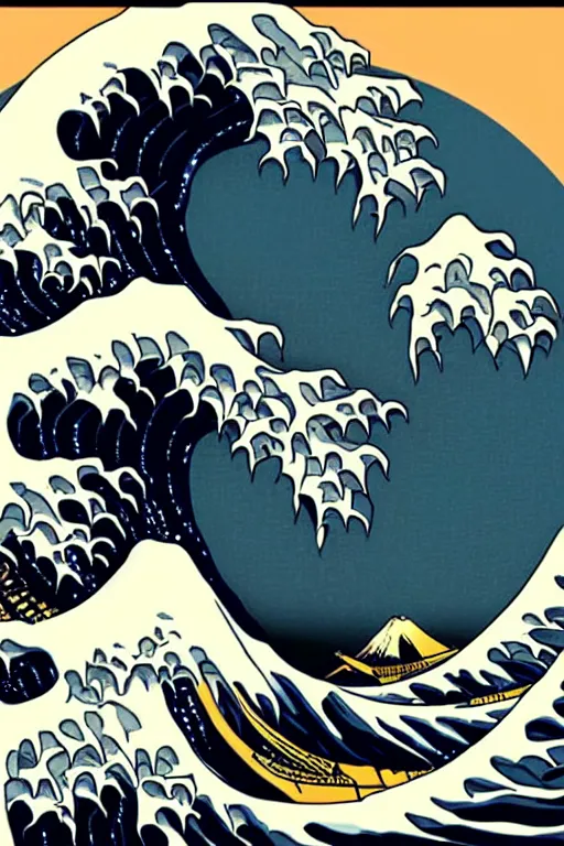 Image similar to Patrick Nagel and Shepard Fairey poster illustration of The Great Wave off Kanagawa, highly detailed, digital painting, artstation, concept art, smooth, sharp focus, illustration