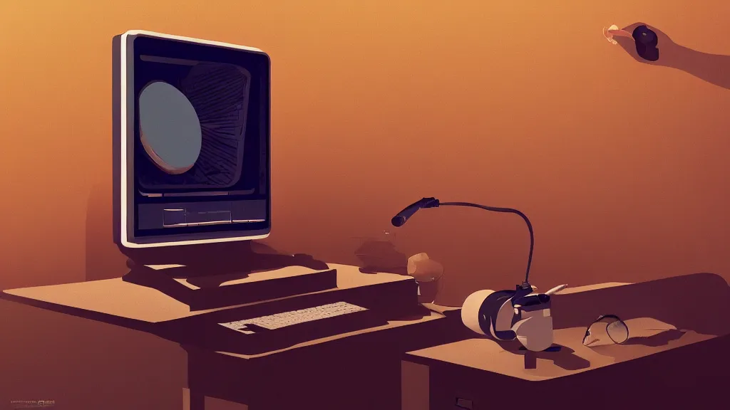 Image similar to stylized minimalist retro computer, loftis, cory behance hd by jesper ejsing, by moebius, by rhads, makoto shinkai and lois van baarle, ilya kuvshinov, rossdraws global illumination