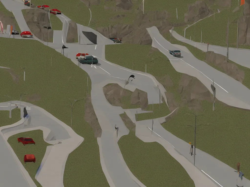 Prompt: Mulholland Drive as a PS1 first person video game, low poly