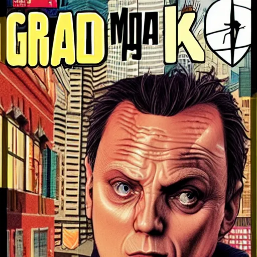 Prompt: Rik Mayall in GTA VI, cover art by stephen Bliss