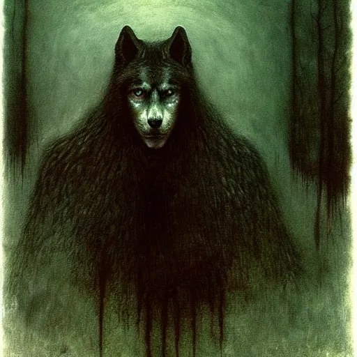 Image similar to werewolf girl with black wings by Beksinski