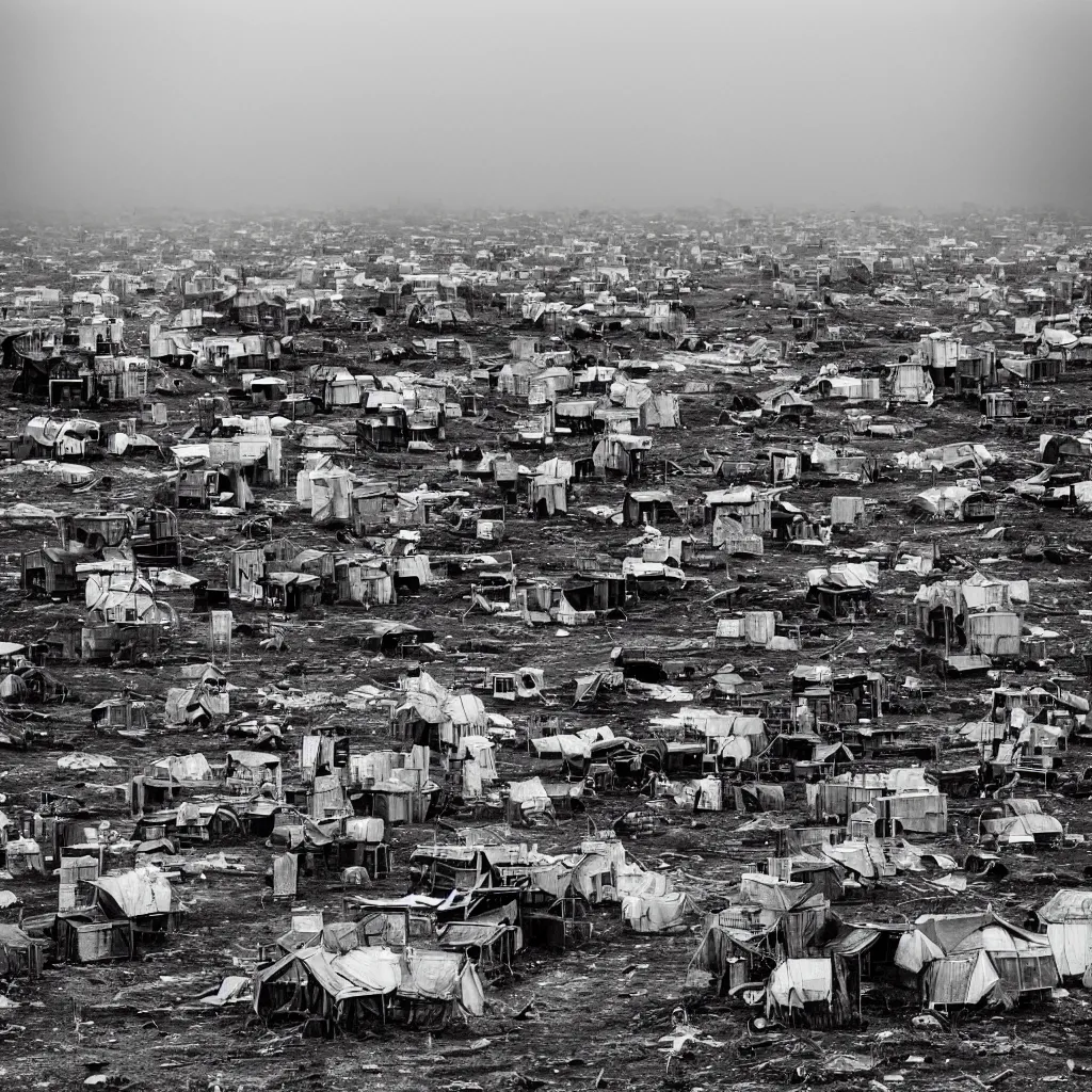 Image similar to high towers, made up of colourful makeshift squatter shacks, bleached, misty, moody sky at the back, dystopia, mamiya, f 1 1, fully frontal view, very detailed, ultra sharp, photographed by trent parke