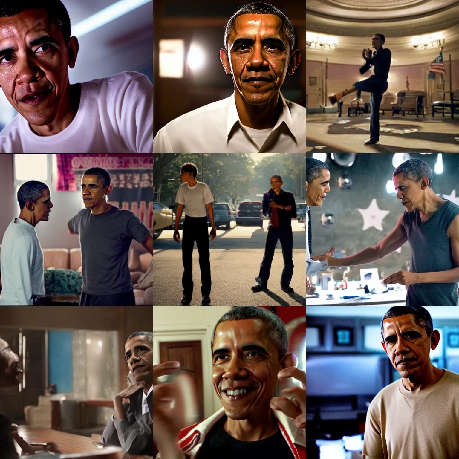 Prompt: Movie still of Barack Obama in Scott Pilgrim vs. The World