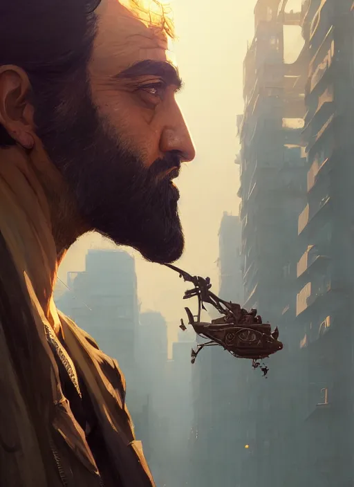 Image similar to highly detailed portrait of iranian man in gta v, stephen bliss, unreal engine, fantasy art by greg rutkowski, loish, rhads, ferdinand knab, makoto shinkai and lois van baarle, ilya kuvshinov, rossdraws, tom bagshaw, global illumination, radiant light, detailed and intricate environment