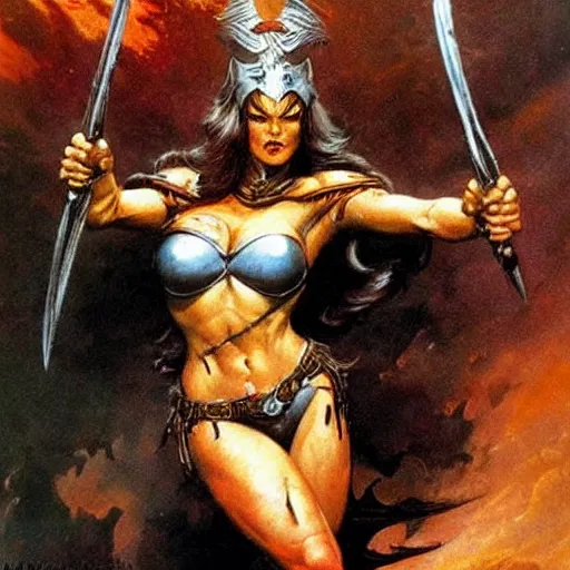 Prompt: warrior princess by Frank Frazetta,fantasy artwork,bold,striking,high quality!!!!!,masterpiece!!!! 😚