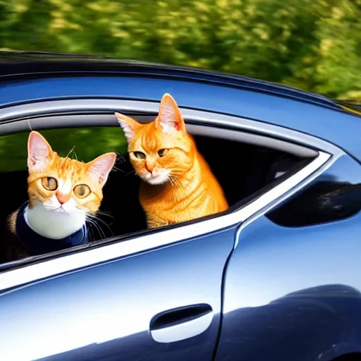 Image similar to an orange tabby cat driving a car