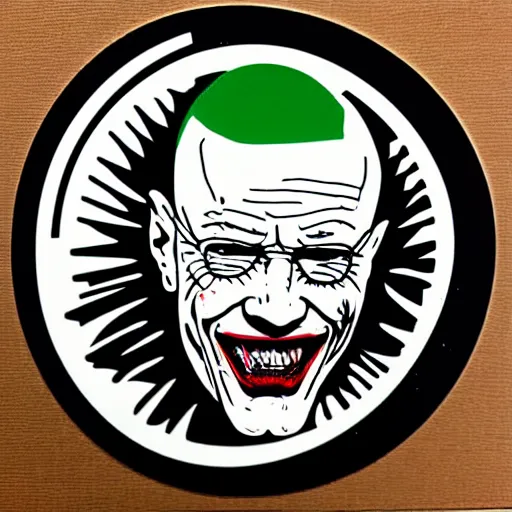 Image similar to die cut sticker, walter white laughing like the joker, splatter paint