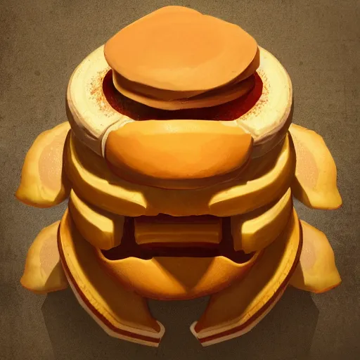 Image similar to juggernaut made of pancakes, artstation, cgsociety