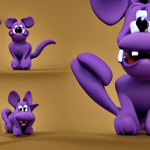 Image similar to an 3d render of a purple dog character, in the style of disney, pixar, mixed media collage, highly detailed, 8k resolution