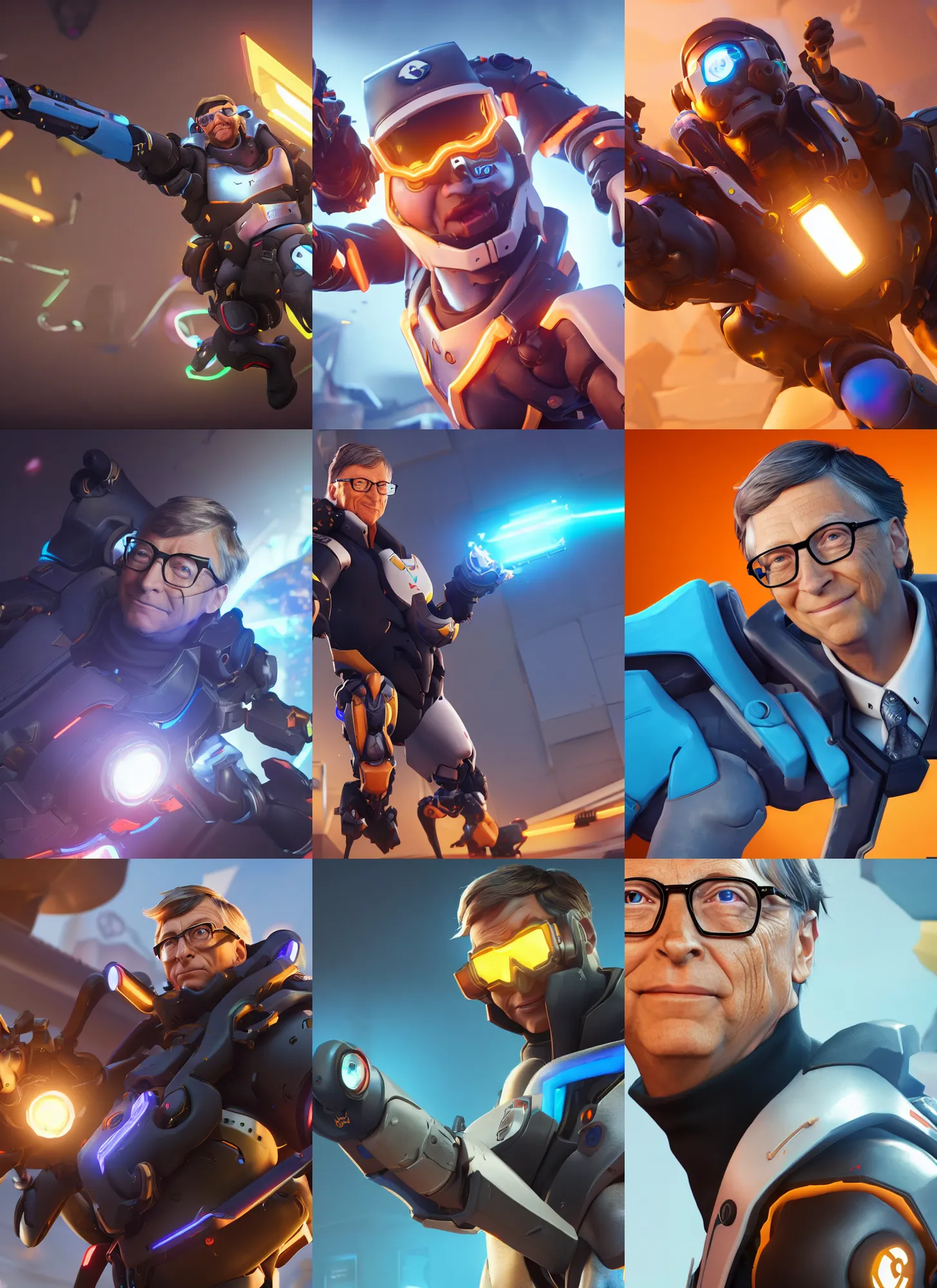 Image similar to bill gates in overwatch, overwatch fanart, trending on artstation, 8 k, octane render, detailed lighting, high quality render, aesthetic