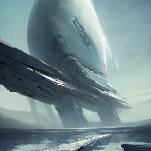 Prompt: concept art of a large space vessel in the shape of an spear by greg rutkowski