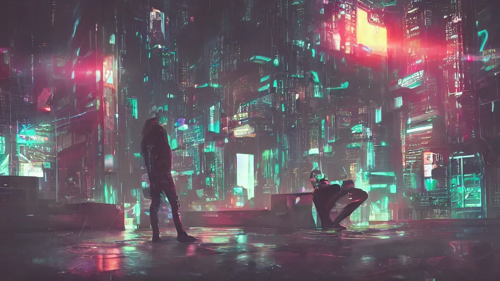 Prompt: a cyberpunk addict lost to the void