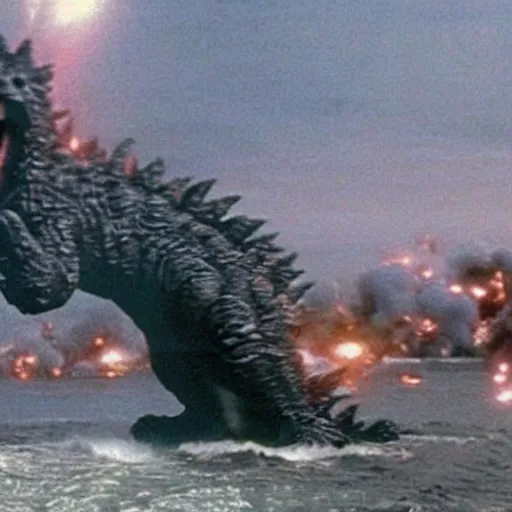 Prompt: godzilla got pissed and began to attack but didn ’ t expect to be blocked by shaq
