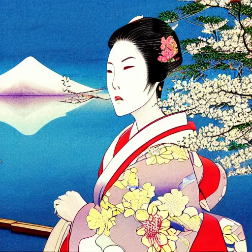 art by katsuhiro otomo, japanese landscape, geisha | Stable Diffusion ...