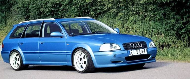 Prompt: Beater Denim Blue Audi A4 B6 Avant (2002) with patina, created by Barclay Shaw